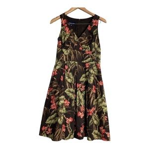 Jones New York Midi Dress Full Zip Woman 4P Floral Brown Sleeveless V Neck